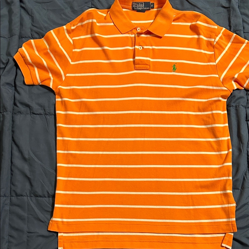 Polo by Ralph Lauren Men's Orange and White Striped Polo